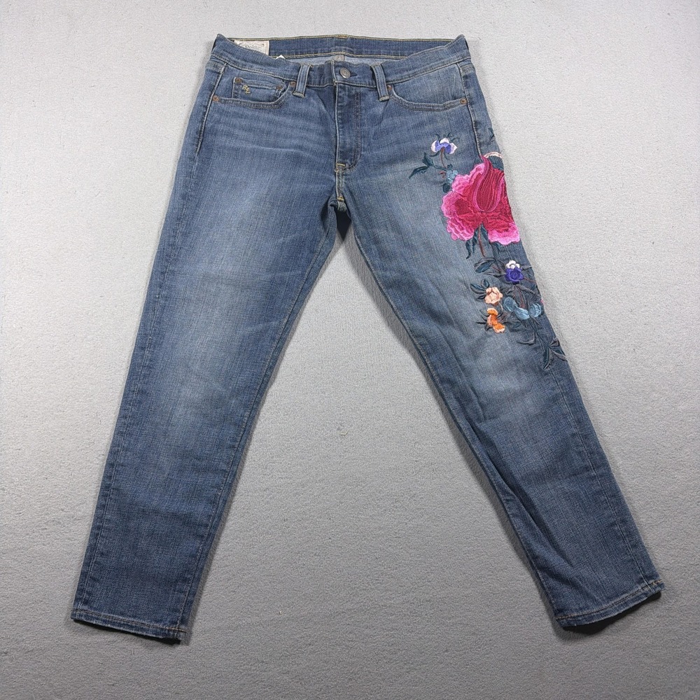 Polo Ralph Lauren Jeans Womens 29 Medium Wash Blue Floral Embroidered Skinny